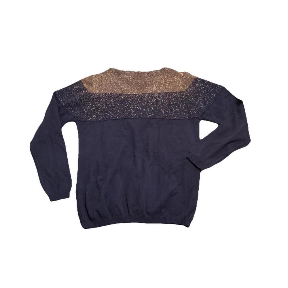 AQE Fashion Women’s Long Sleeve Navy And Gold Shimmer Blouse